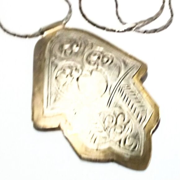 Vintage Boho Ethnic Inspired Hand Embossed Silver Brass Tone Pendant Necklace - Picture 6 of 8